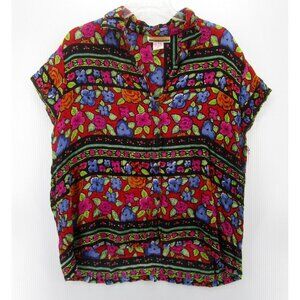 VINTAGE Bryn Connelly Top Large Red Colorful Hippie Boho Blouse